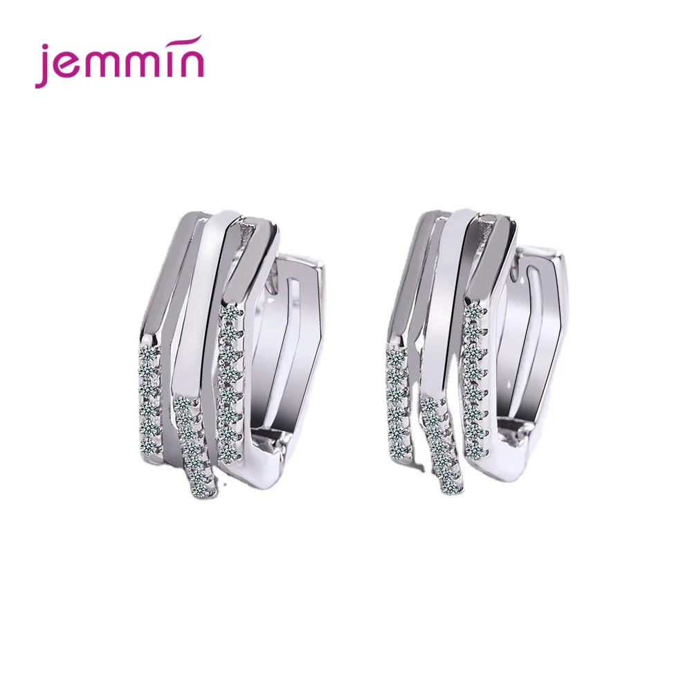 Boucles d'oreilles en argent Sterling 925, trois couches géométriques en cristal, simples, pour femmes et filles, bijoux classiques en argent