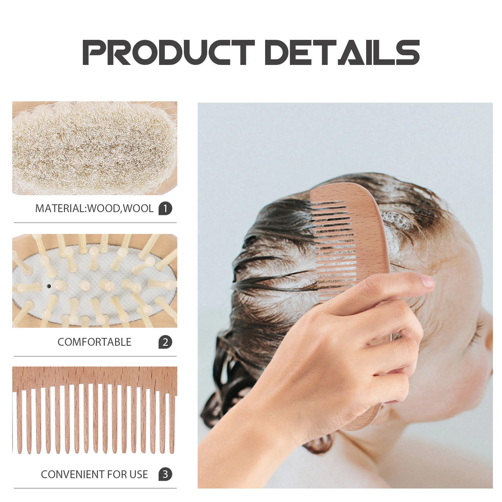 

Baby Wooden Hair Brush Set Gentle Scalp Massager Deep Cleaning Home Travel Grooming Kit Safe Nontoxic Soft Bristles