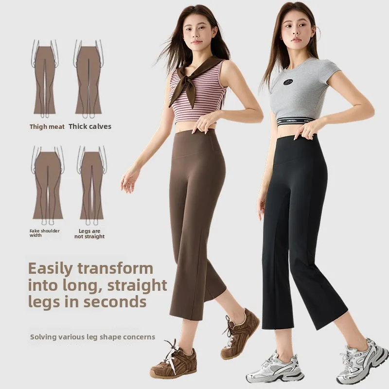 

High Waist Slim Fit Yoga Fitn arkskin Pants Women's Capri Length Tube Pants Elastici Spor Base Layer Trousers