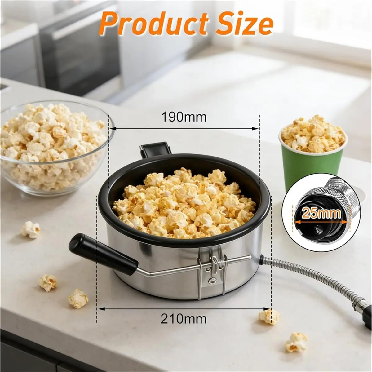 Hot Air Popcorn Machine Accessories, Popcorn Pot with Non-Stick 25 mm 3-Hole Connection, Anti Burning Attachment 8oz