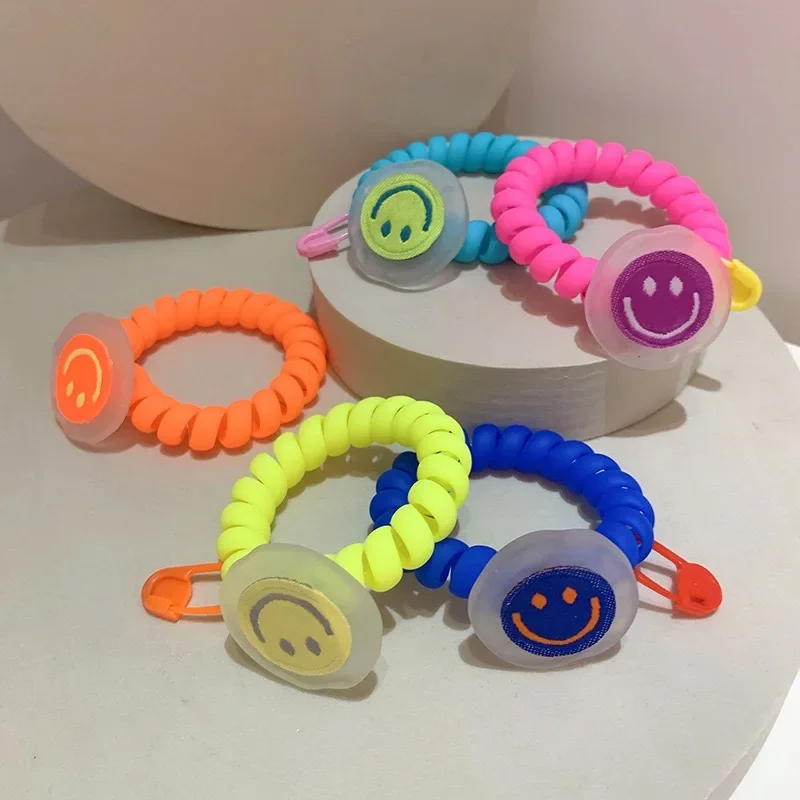 New Fashion Korean Style Frosted Phone Cord Hair Rope For Women Girl Tie Hair Rubber Band Smile Face Colorful Hair Accessories