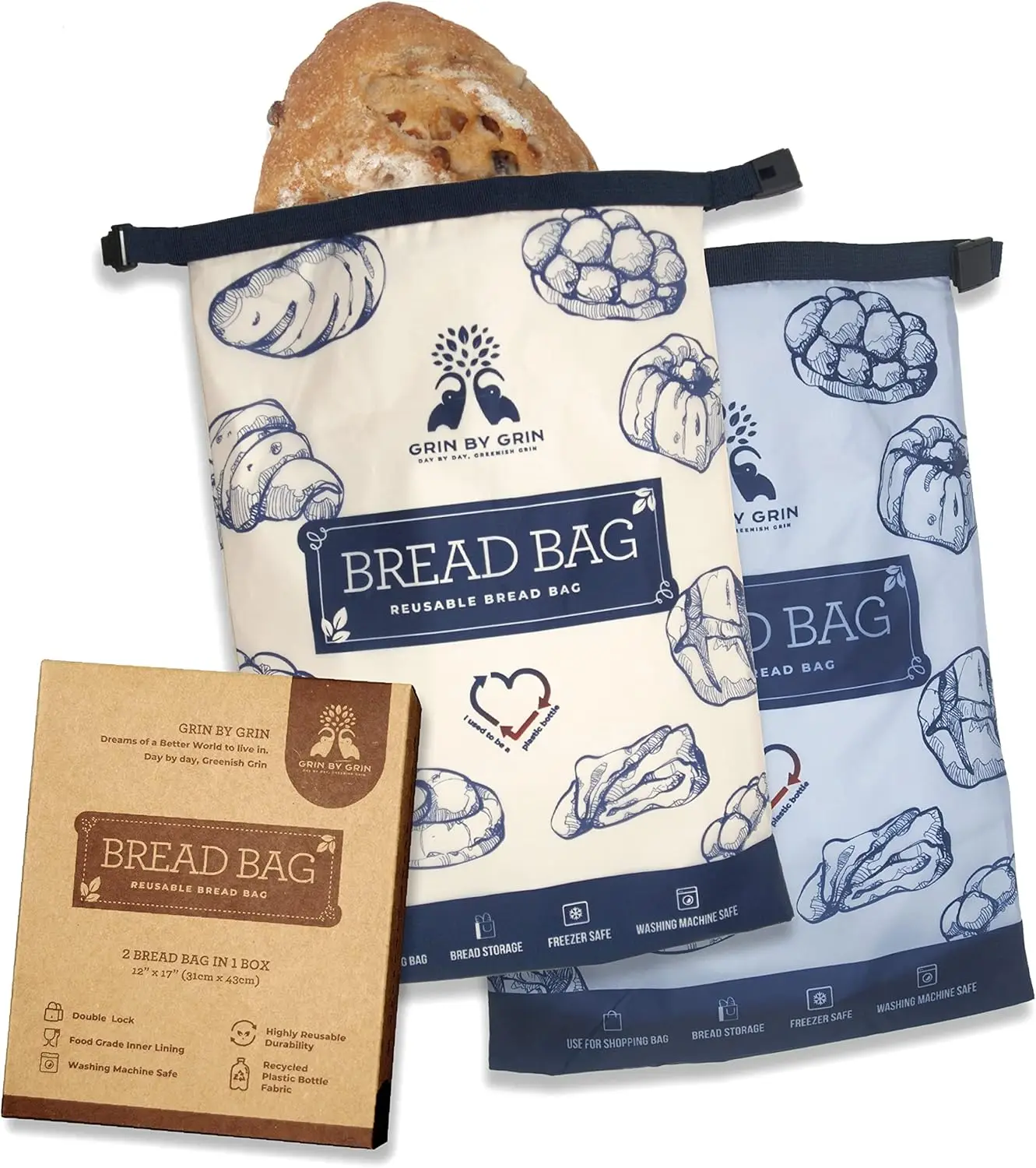 Zipper Reusable Bread Bags for Homemade Bread Loaf, Freezer Bread Storage Bag, Bread Container