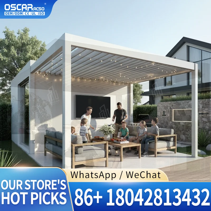 Outdoor Modern Wall Mounted Aluminum Motorized Bioclimatic Restaurant Sun Shade Automatic Patio Aluminium Pergola 3x3 Garden Bac