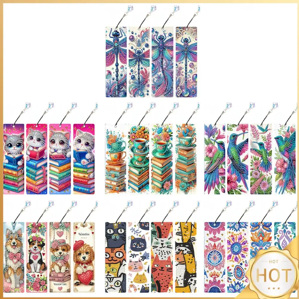 4Pcs Special Shape Animal Diamond Painting Bookmarks with Pendant DIY Diamond Art Bookmarks Kits Gift for Reader Crafts Lovers