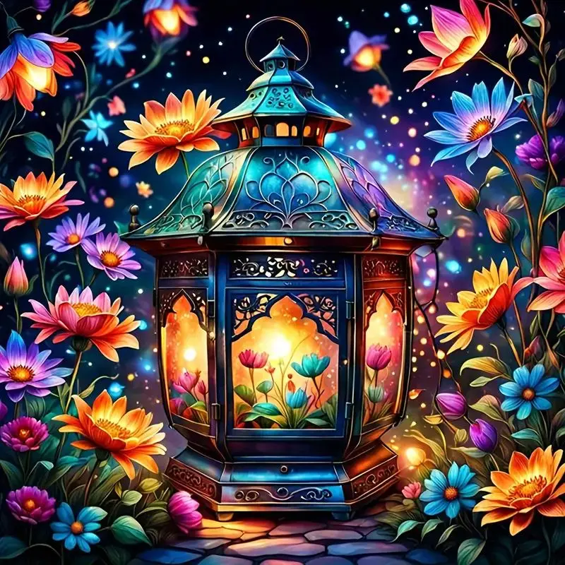 GATYZTORY Diy 5d Full Diamond Painting Drill Embroidery Flower Lantern Design Mosaic Cross Stitch Handmade Art Home Decor