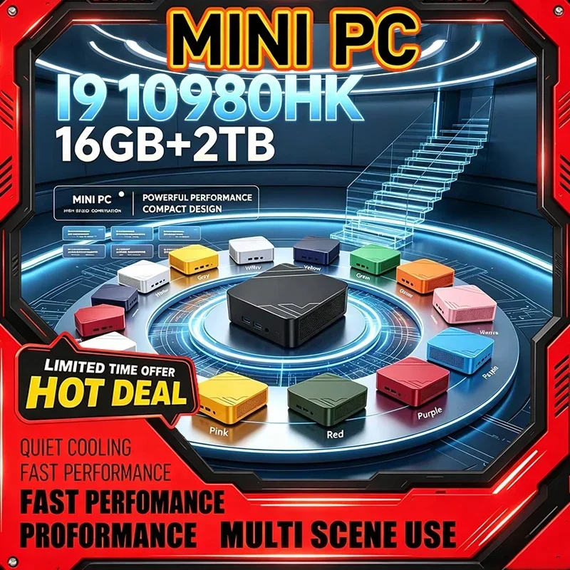 New 13Color Optional Intel I9 10980HK Mini PC 16GB 2TB Bluetooth Output Windows 11 Compact Portable Desktop PC for Office Gaming