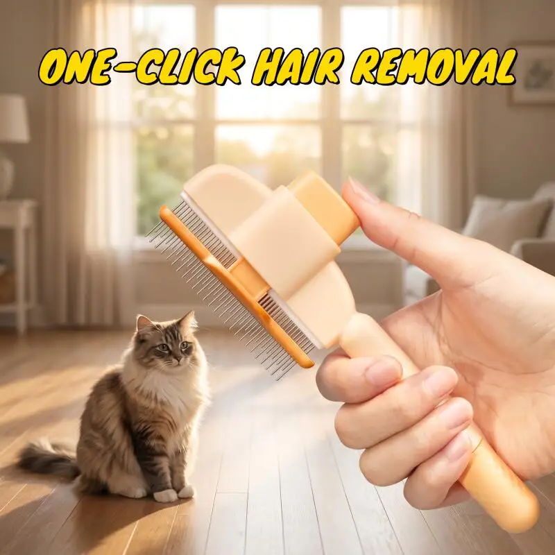 Pet Hair Removal Comb One-Click Self-Cleaning Grooming Brush, De-Shedding Comb for Short & Long Hair, Pet Grooming Supplies