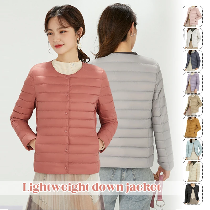 2026Autumn Winter Women Ultralight Down Coat Puffer Jackets Collarless Quilting Reversible Duck Lady Portable Down Overcoat