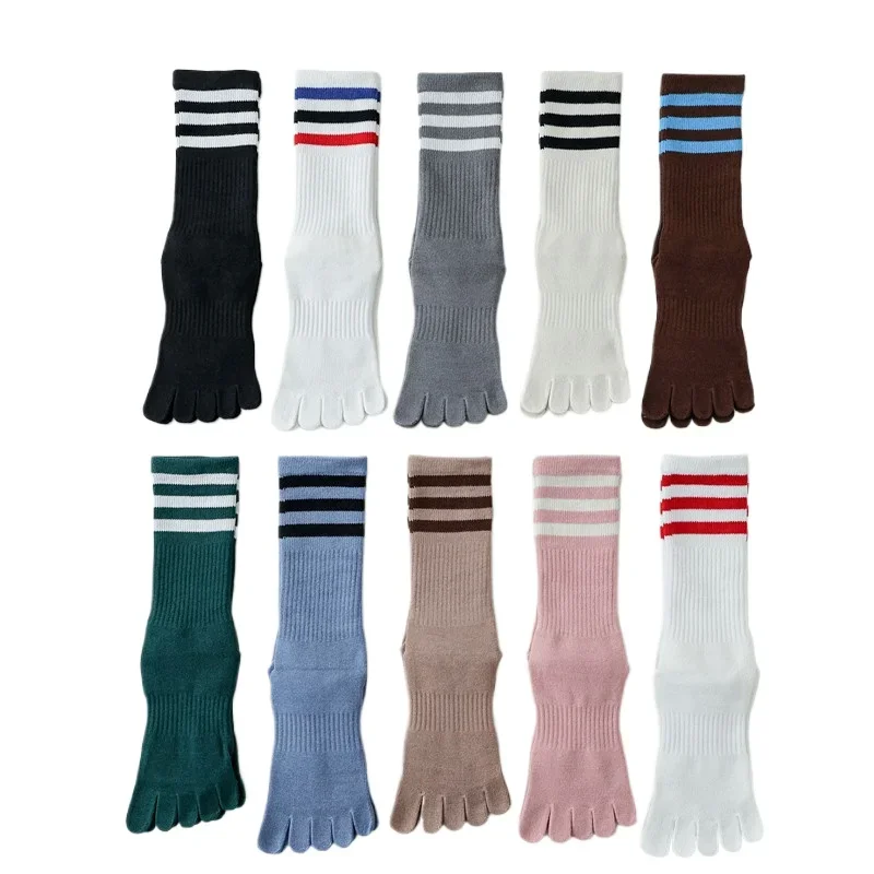 Five Finger Split Toe Yoga Socks Women Professional Pilates Socks Cotton Anti Slip Mid Tube Indoor Dance Fitness Sports Socks