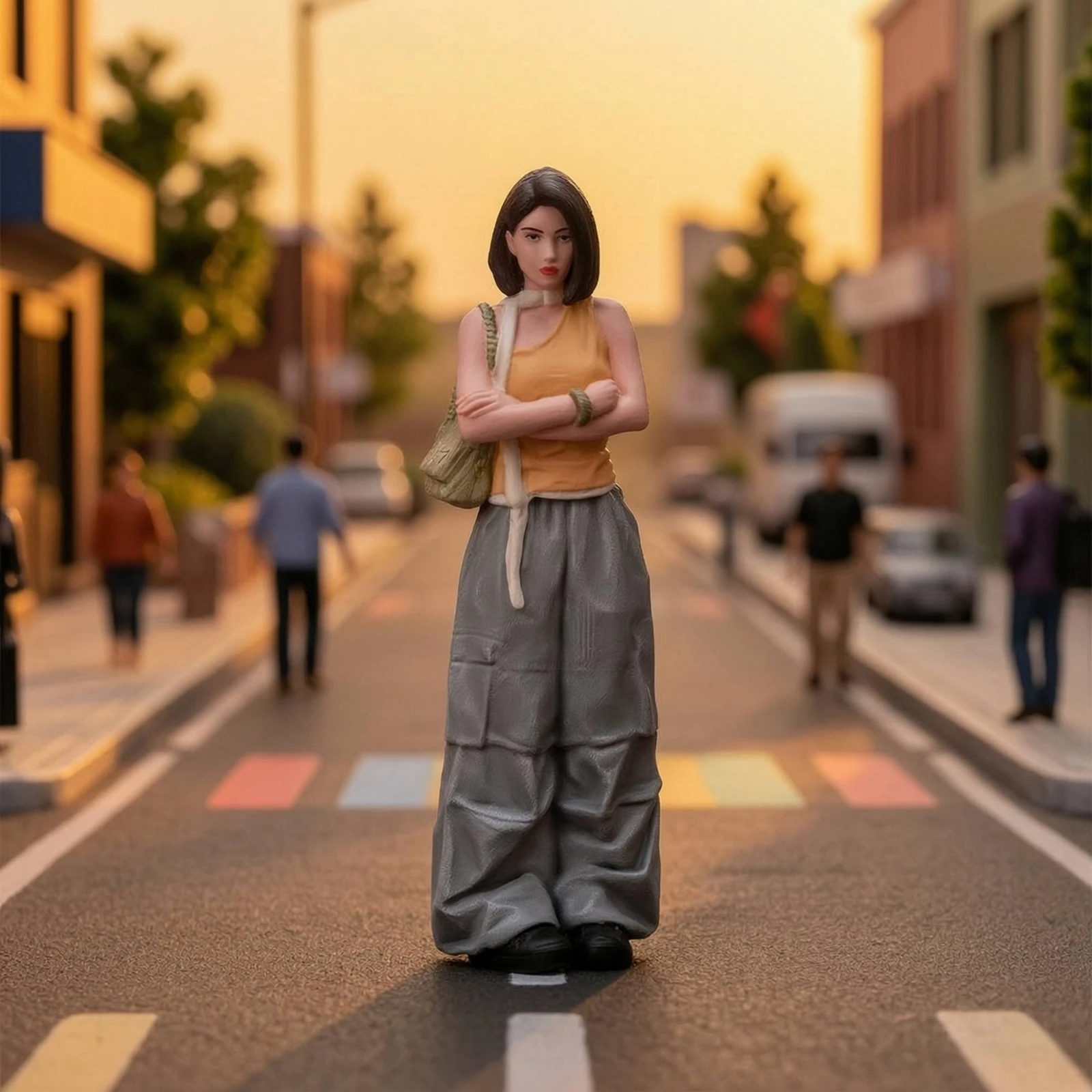 Female Figurine with Shoulder Bag Hand-Painted Female Figurine Miniature with Shoulder Bag Collectible Toy Display