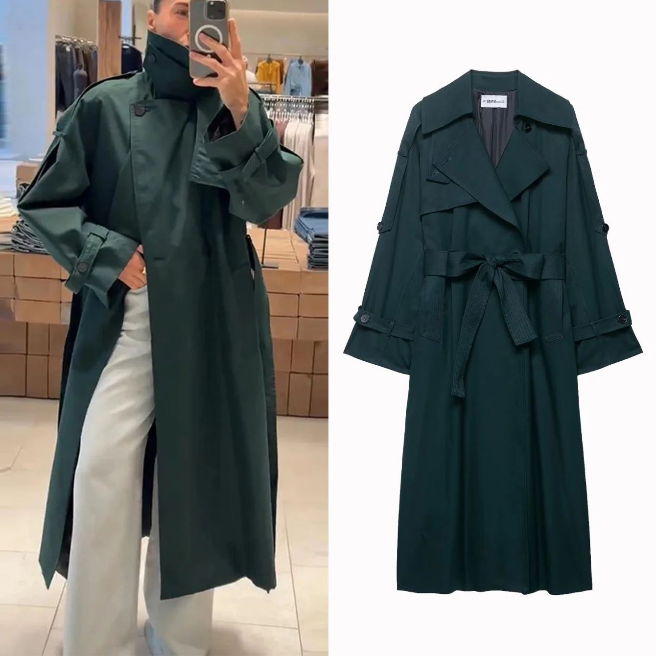 

Women's Long Windbreaker Coat With Belt Double Breasted Long Sleeve Overcoat Autumn Winter Lady Fashion Streetwear Trench Coat