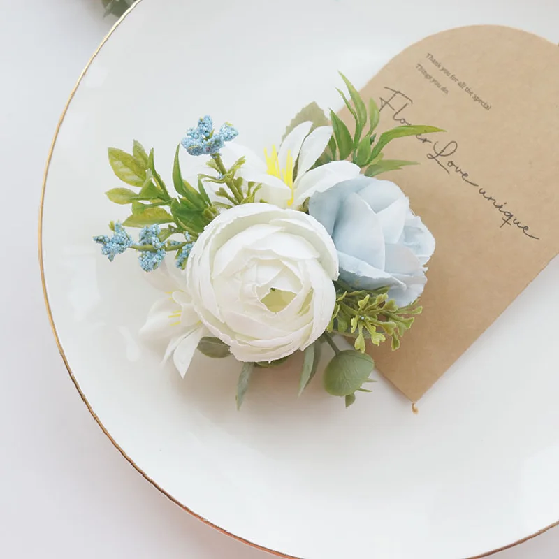 Bouquet Azul Artificial Da Flor Do Casamento, Flor Do Casamento, Celebração De Negócios, Abertura, Corsage Do Convidado, Boutonniere, 2430