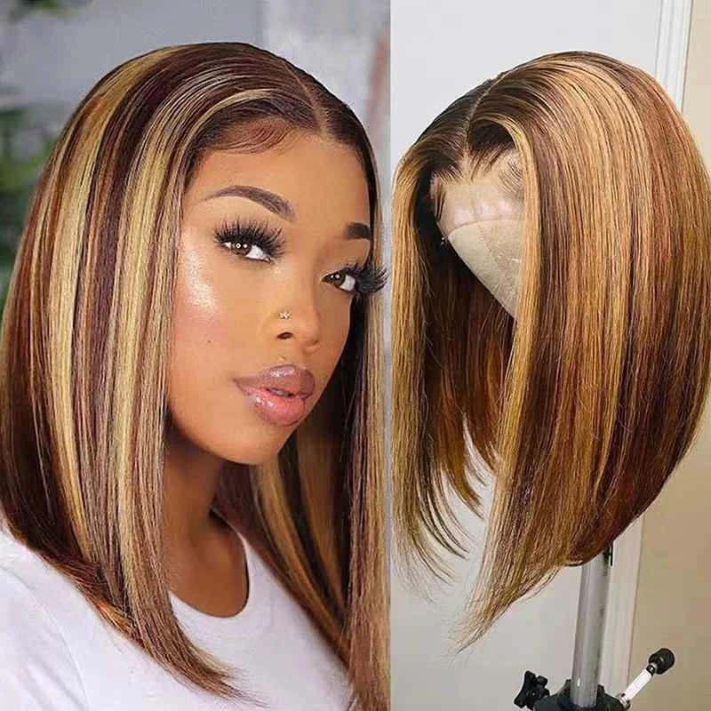 

Ladies Piano Color Wigs Short Straight Bob Synthetic Lace Wigs 12 Inches Girls Glueless Lace Wig Daily Use Cosplay Party Hair