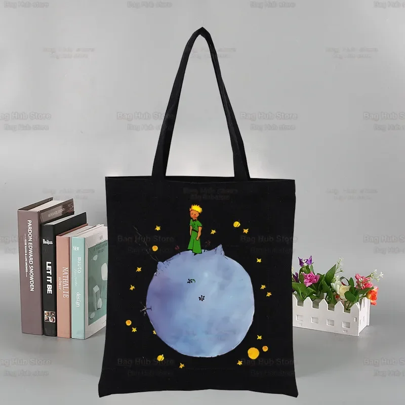 Bolso de mano de lona para uso diario, bolsa de hombro de estilo Harajuku Kawaii, ecológico, con diseño del principito de la tierra y el espacio, Y2K