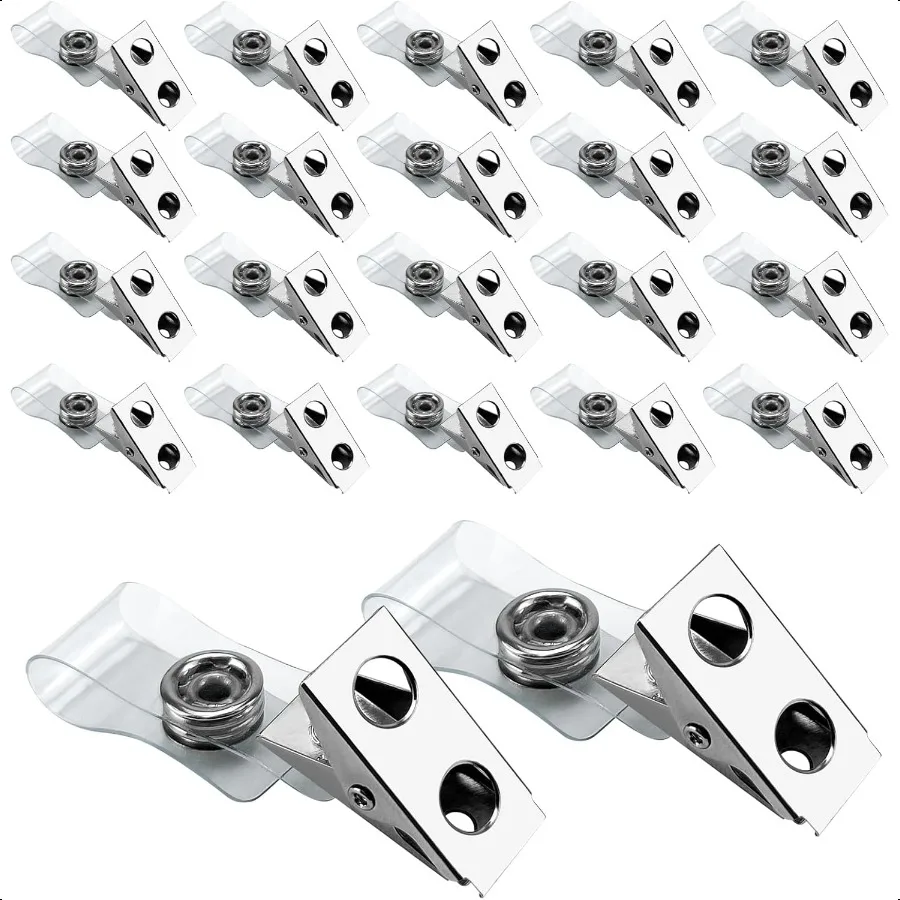 

DE 100Pcs Metal Badge Clips with Clear PCV StrapsID Strap Clip Adapter ID Badge Clips