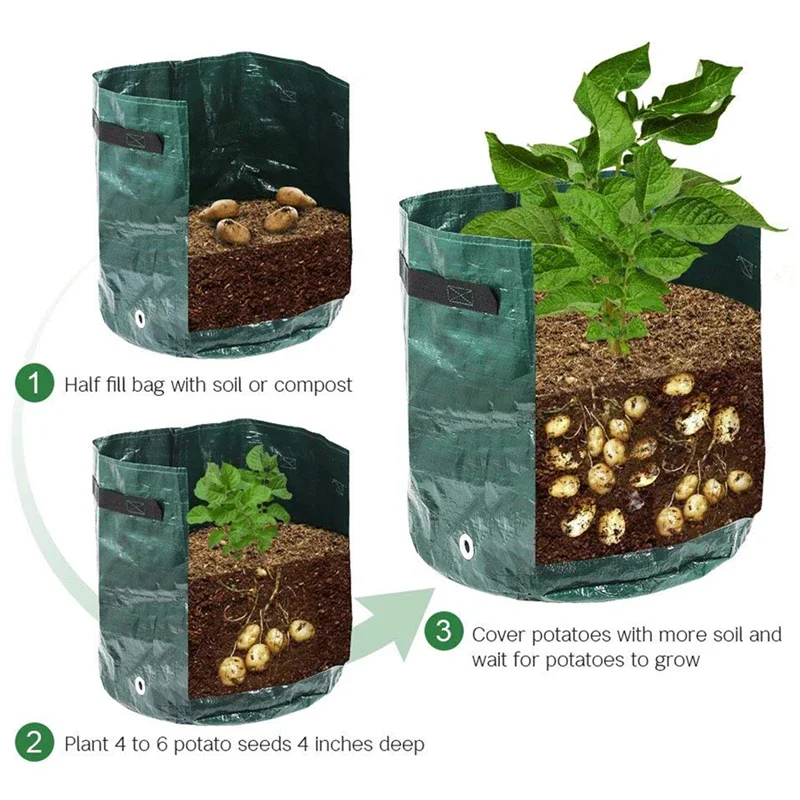 10 Gallons Potato Grow Bag PE Vegetable Grow Bags DIY Fabric Grow Pot Growing Bag Vegetable Plant Bag Outdoor Garden Pots