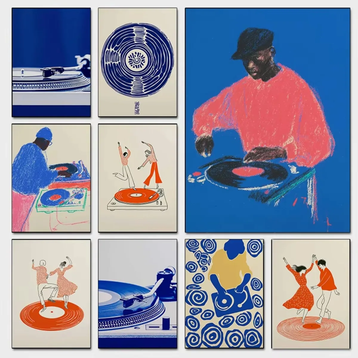 Modern Pop Record Player Canvas Print Poster DJ Hip Hop Dancing Couple Music Art Prints Living Room Bedroom Wall Art Home Decor