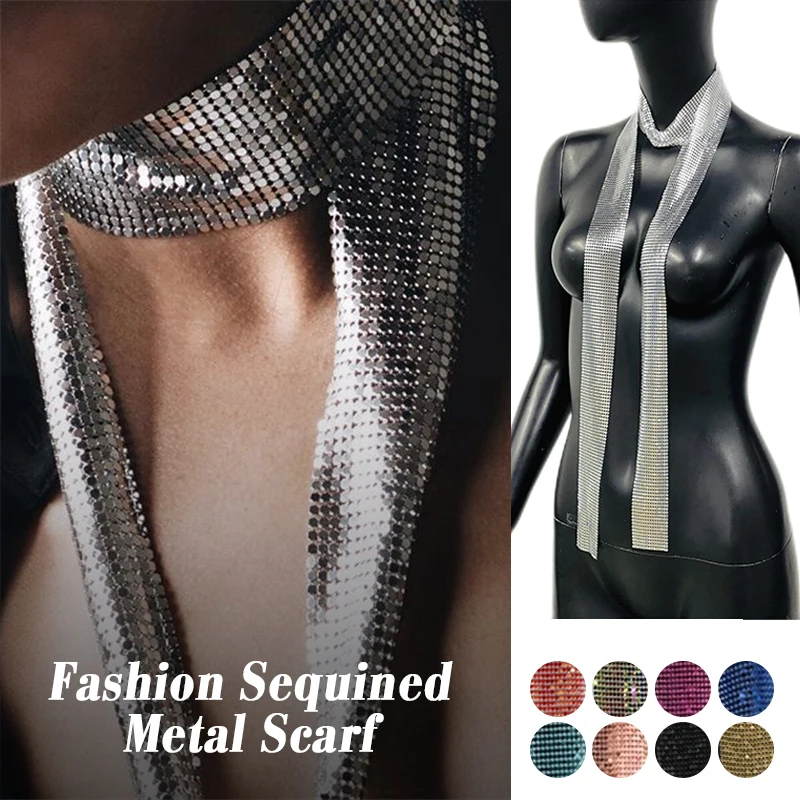 Fashion Metal Sequins Scarf Necklace Accessories Long Neck Stitching Alloy Collars With A Wide Range Of Clothing Collocation