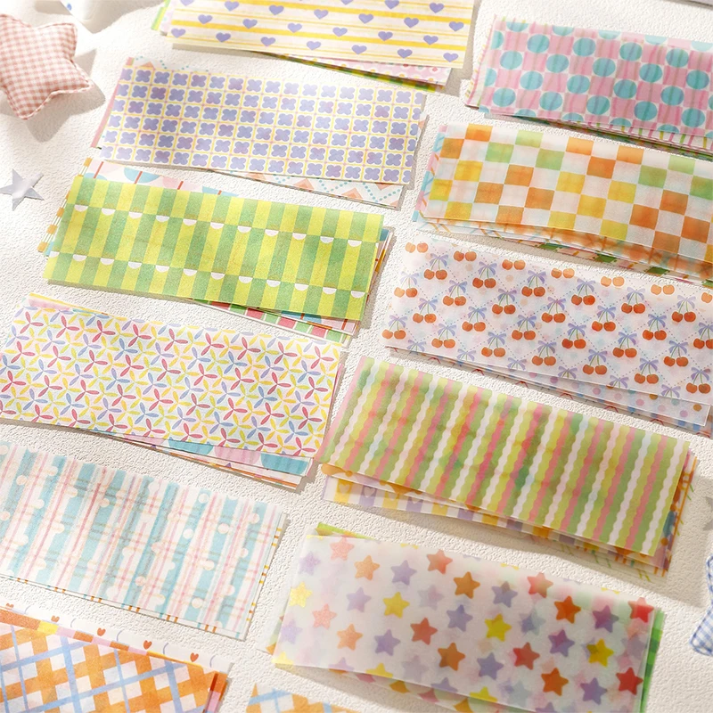JIANQI 28 feuilles de papier washi vintage, livre d'autocollants, matériau à grille de base, scrapbooking, journal créatif, autocollants décoratifs