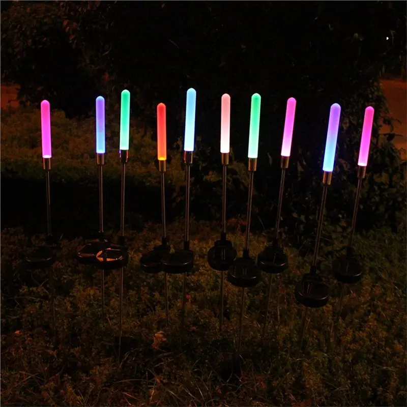 ABBO-Easy Install أضواء Bulrush الشمسية في الهواء الطلق، ضوء LED متغير اللون مع حصة لساحة الممشى في الحديقة، قطعتان