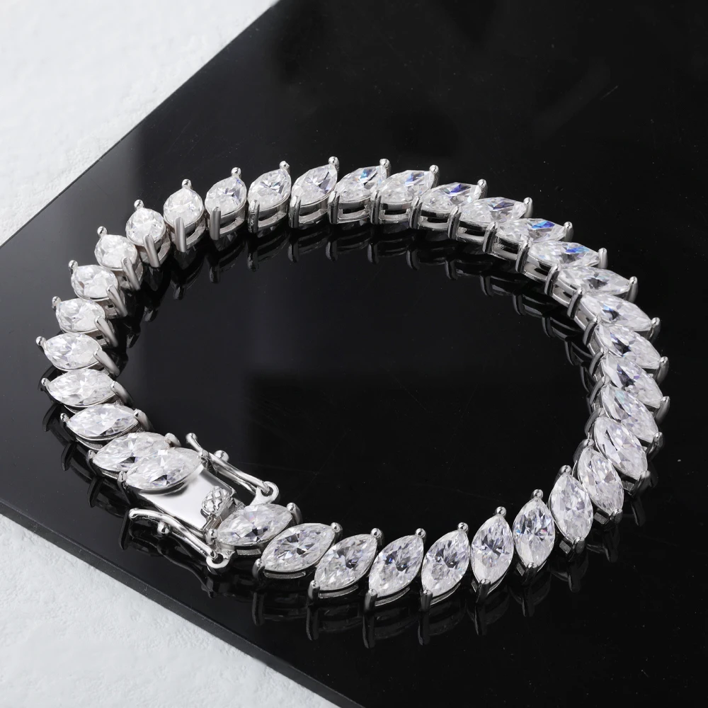 IGOTOS 0.5ct Marquise Cut Moissanite Bracelet  Certificate Real 925 Silver Women Full Diamond Bracelets Luxury Bands Jewelry