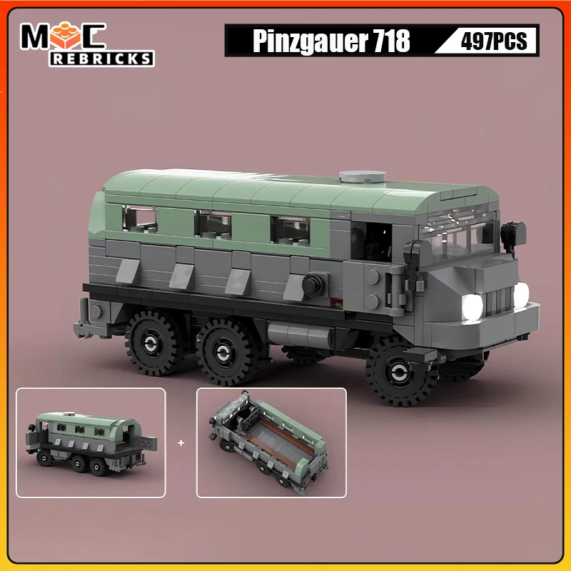 Multi-purpose Military Army Trucks Pinzgauer 718 Armored Chariot Creative Soft-top Model MOC Building Blocks Toys Kid's Gifts