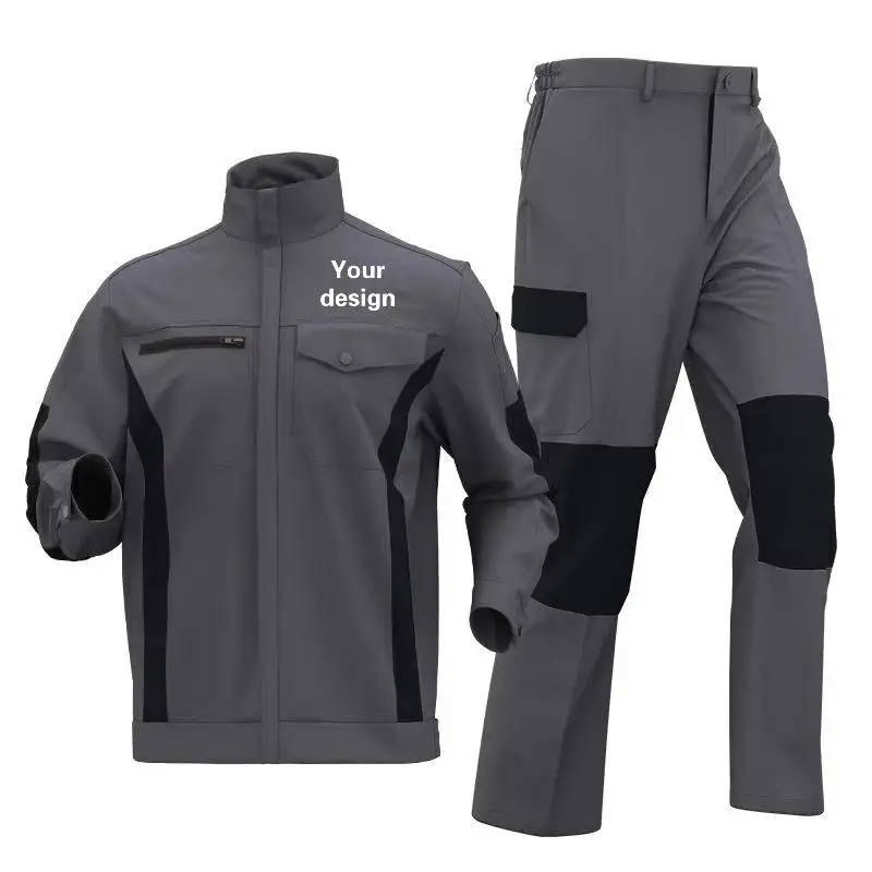 Men Workshop Work Suit Multi Pocket Coveralls Print Logo Electrician Welder Maintenance Painter Solid Color Long Sleeved Uniform