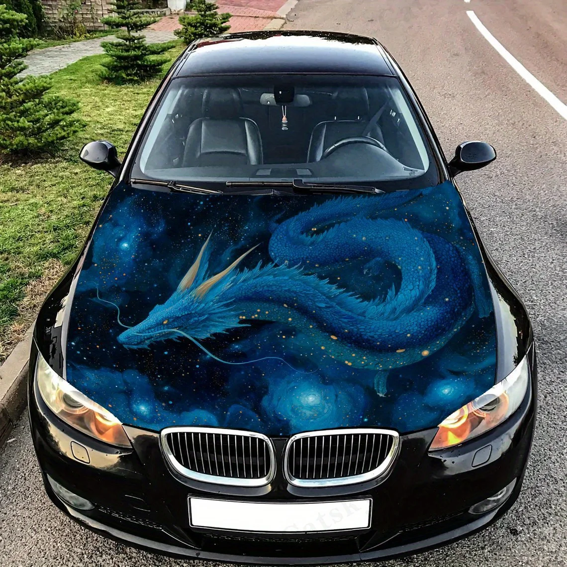 

Blue Dragon with Stars Car Hood - Self-Adhesive, Waterproof & Scratch-Resistant Sticker , Perfect For Vehicle Customization & Gi