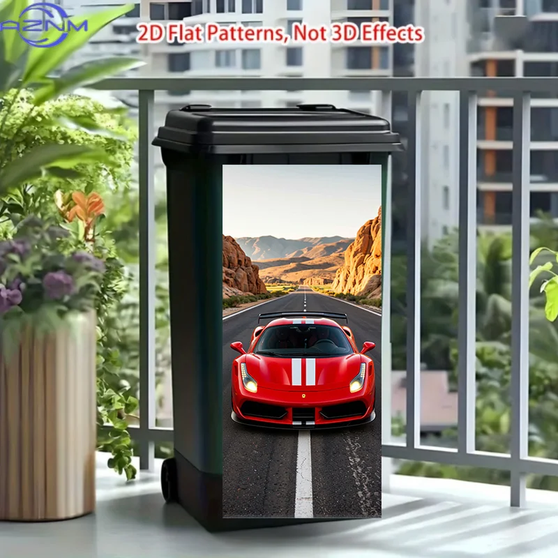 37 X 82 Cm/14.57 X 32.28 Inches Trash Can Sticker, Red Trail Map Pattern Design, Matte Surface Suitable for Indoor And Outdoor
