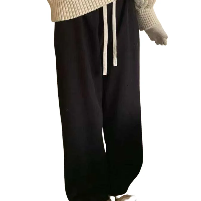 مرونة الخصر أفخم عالية الخصر الأرز الدبق مستقيم الساق السراويل النسائية سميكة الدافئة فضفاضة عارضة نمط الخريف الشتاء