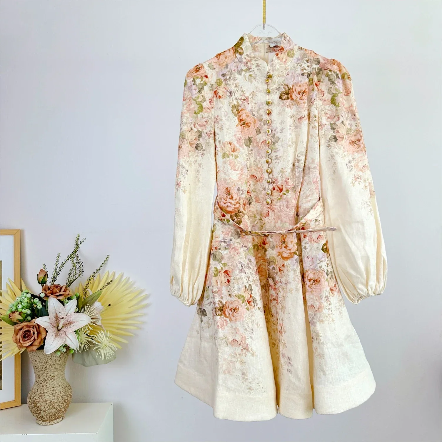 

Highest Quality Version Vintage Dress Australia Luxury Deisgn Vintage Floral Print Long Sleeve Mini Dresses Party Linen Clothing