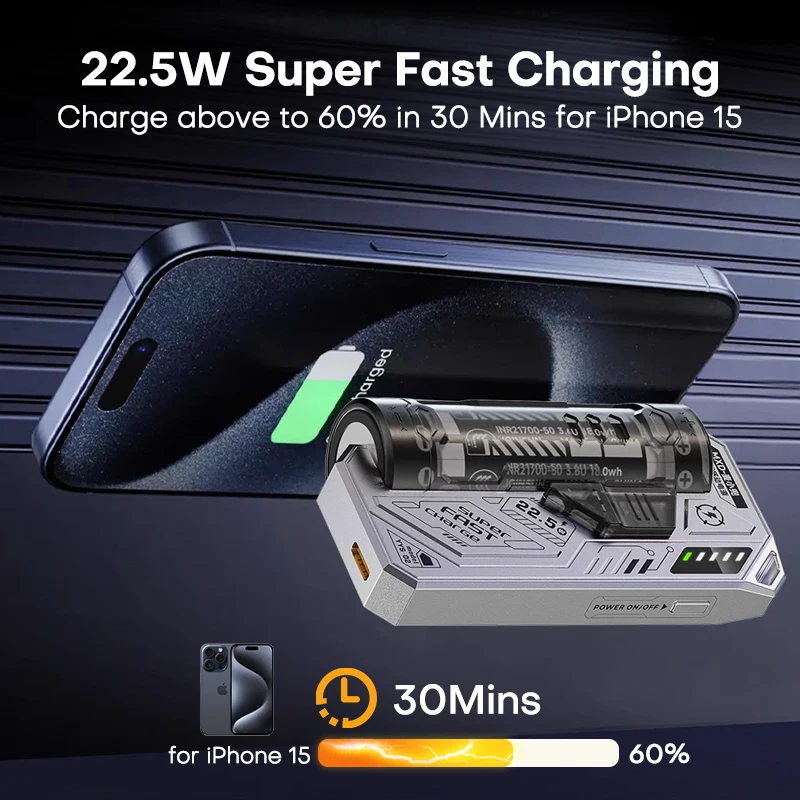 Tuodes Power Bank 20000mAh 22.5W Replaceable Battery Fast Charging External Battery Portable Charger for iPhone Samsung Xiaomi