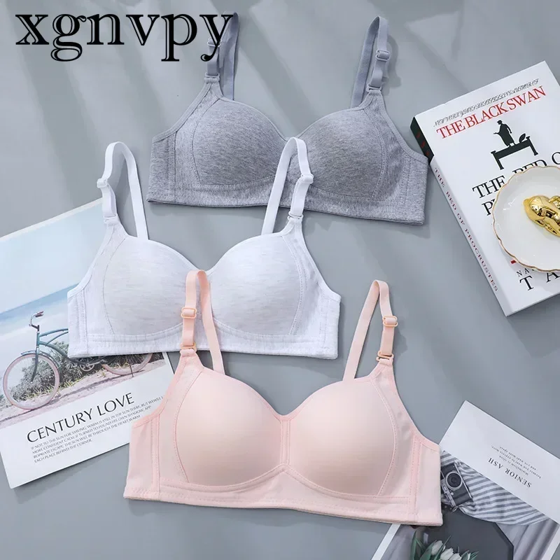 

xgnvpy The New Simple Classic Out-of-date Cotton Girls Bra Thin Small Chest Push-up Bra Without Underwire Underwear Women's Bra