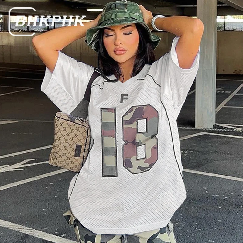 

BIIKPIIK Camouflage Print Loose T-shirts Streetwear Sporty Quick-drying Tees Casual Fashion Digital Striped Oversized Top Summer