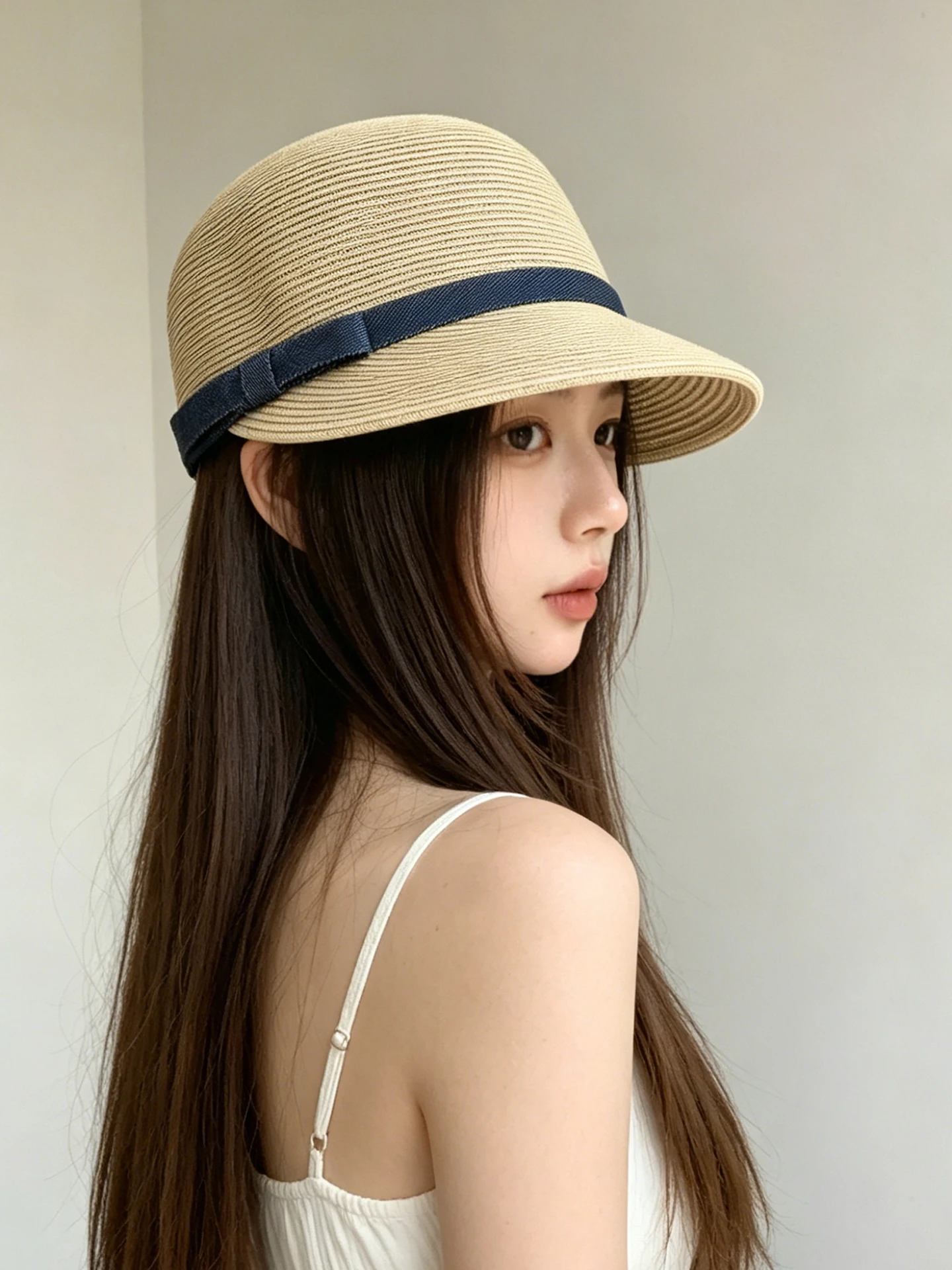 Summer Outdoor Travel Sun Protection Small Face Duckbill Beret Hat Women's Equestrian Style Wide Brim Retro Cap Handwoven Straw