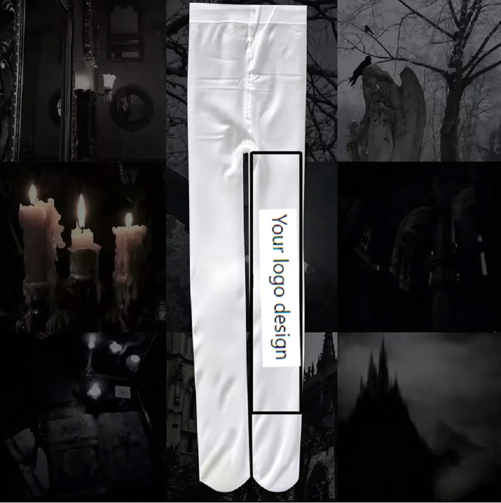 Women Custom Printed Pantyhose Personalized Logo Gothic Pattern Sheer Tights Halloween Cosplay Party Long Hosiery For Ladies
