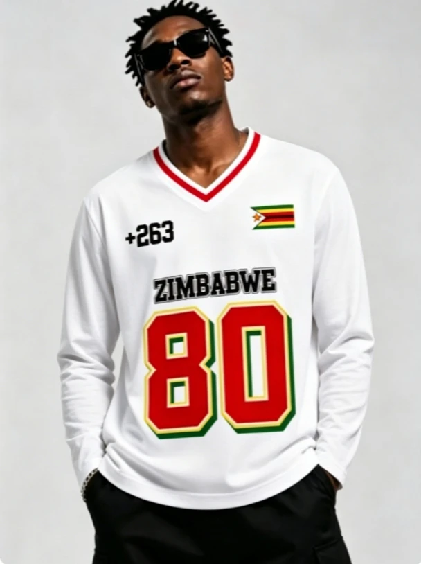 Chemise unisexe à col en V et manches longues du Zimbabwe, avec un design respirant et à séchage rapide, imprimé polyvalent et élégant