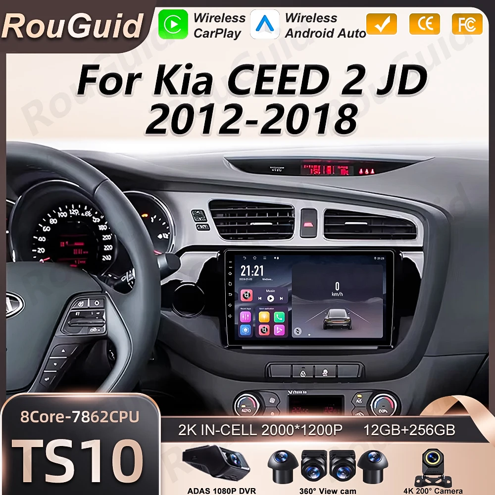 

Мультимедийная система Android 16 Carplay Auto для Kia CEED 2 JD 2012-2018, автомобильная магнитола с GPS-навигацией, DSP, 5G, 2K, Bluetooth, сенсорный экран