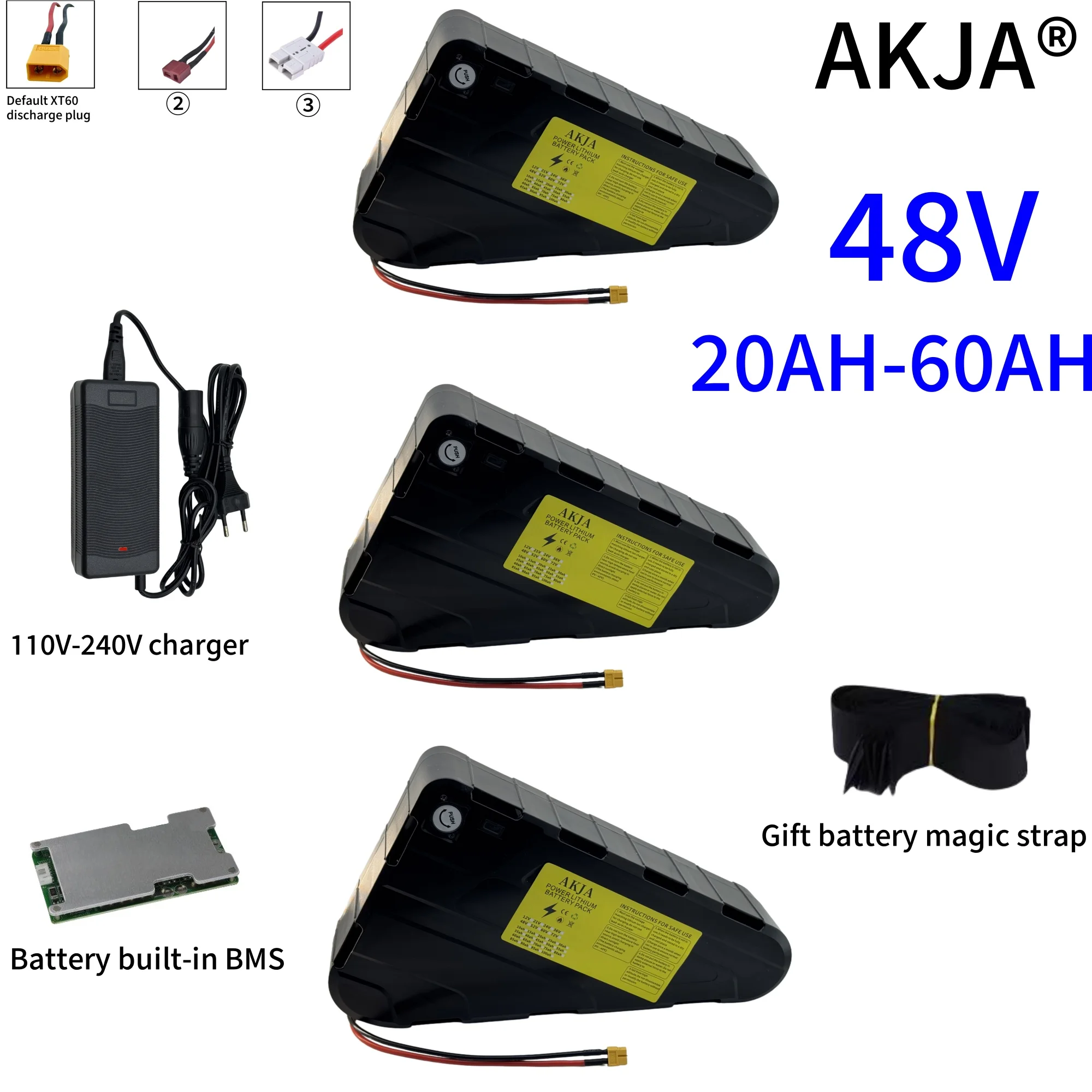 

Air fast transportation 48V60AH High Capacity Waterproof Hard Case Strong power battery pack 350W500W750W1000W triangle battery