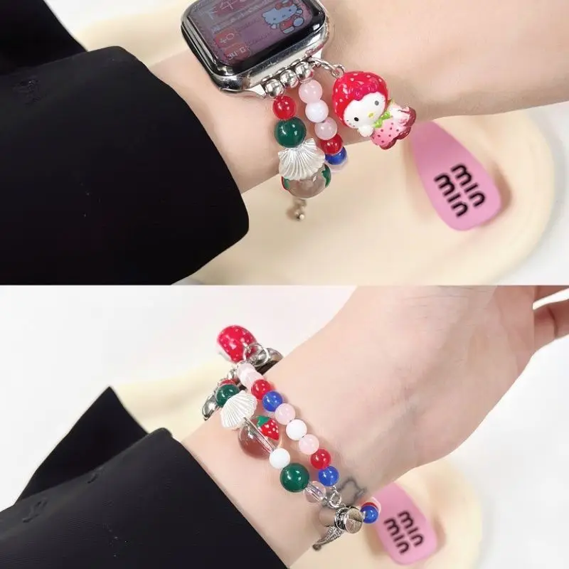 

Hello Kitty ABS Beaded Bracelet Strap for iWatch 9 8 41/45mm Band SE 7 6 5 4 Wristband For iWatch 40/44mm Ultra 38/42 Girls Gift