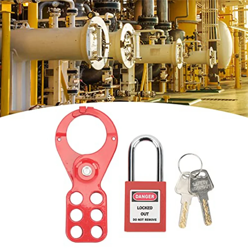 Hangsloten Hasps Set, Lockout Tagout Kit 6-gaats ontwerp Beveiliging Sabotagebestendig voor industriële apparatuur (1,5 inch / 38 mm beugel)