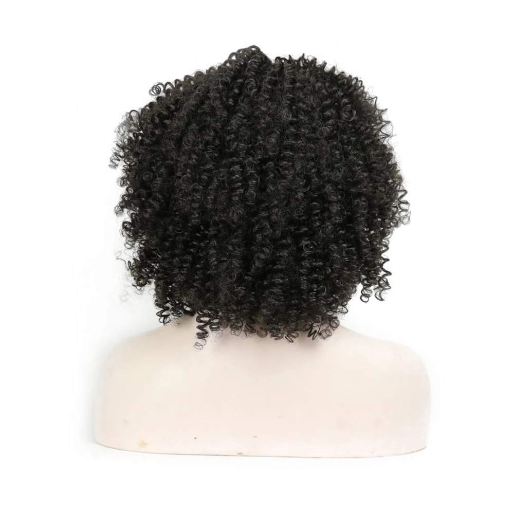 Wig sintetis keriting pendek Afro 35cm wig sintetis tanpa lem sebelum dipetik wig depan halus meningkatkan volume rambut cosplay untuk pakaian wanita