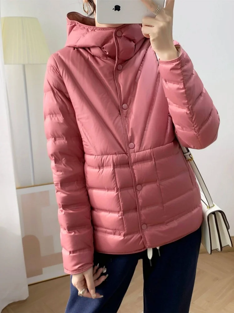 Two-Sided New Women Hooded Down Coat Winter Warm Light Thin White Duck Down Jacket Parkas Ladies Single Breasted Puffer Outwears