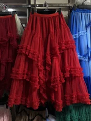 Heavy Embellished Lace Mesh Cake Skirt High Waist A-Line Multi-Layered Feminine Casual Style for Young Women Autumn Season