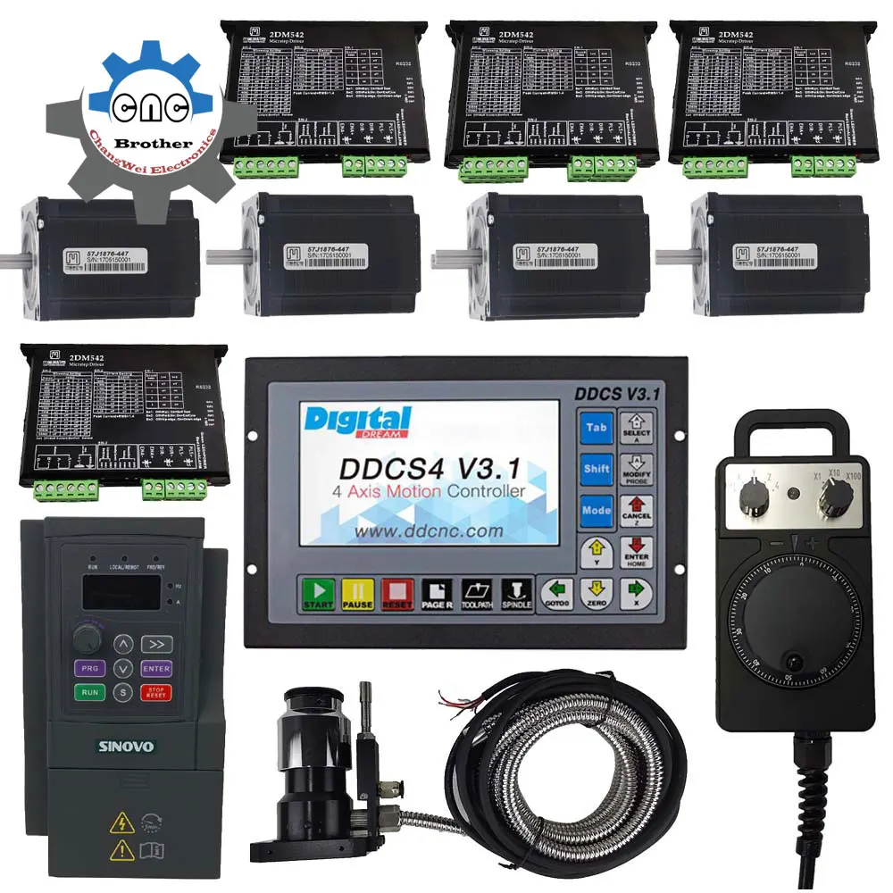 CNC DDCS V3.1 4 Axis Motion Controller Kit JMC Stepper Motor Stepper Drive + Inverter + High Precision Tool Positioner + MPG