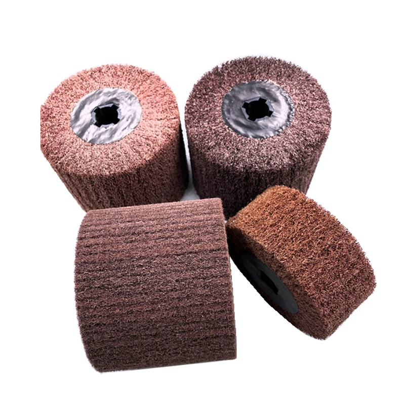 Imagem -02 - Non-woven Nylon Flap Brush Drum Wheel Abrasive Wheel Wire Drawing Polimento Burnishing Roller Tools para Aço Inoxidável 120x100x19 mm