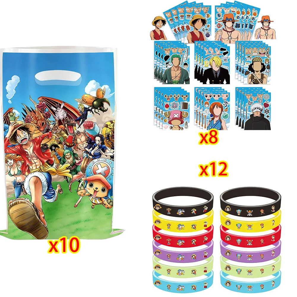 One Piece Anime Figuren Aufkleber Schlüsselanhänger Luftballons One Piece Anime Party-Set One Piece Themen-Geschenke für Gäste Babyparty