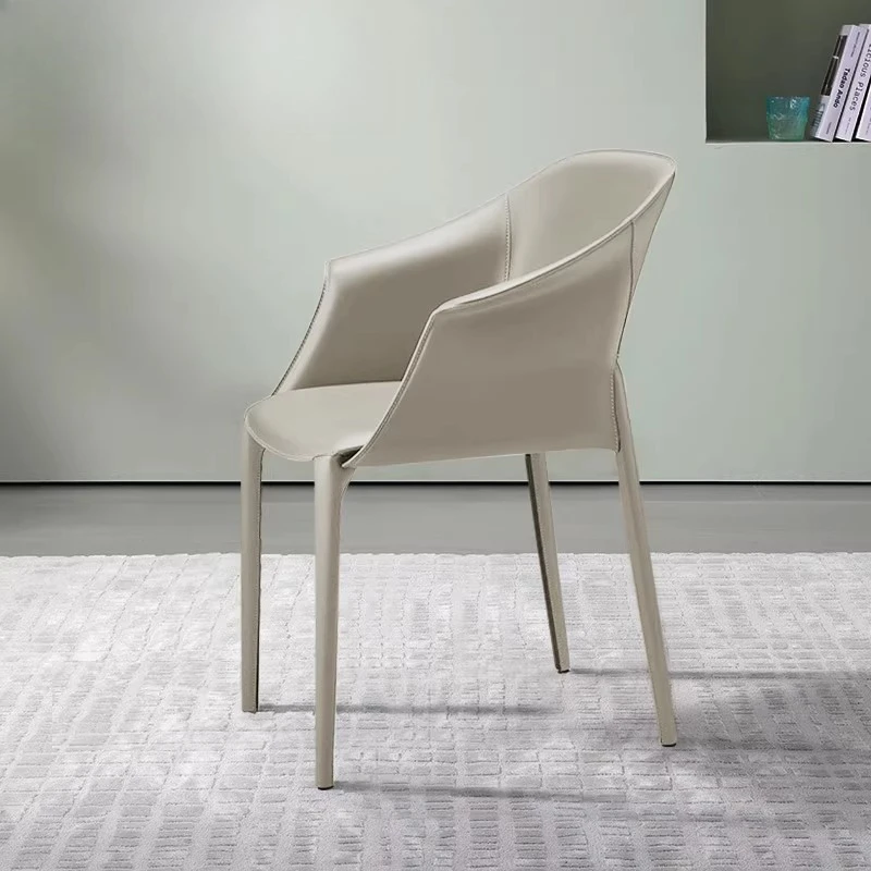 

Italian Minimalist Saddle Leather Dining Chair Modern Simple Home Office Nordic Backrest Chair