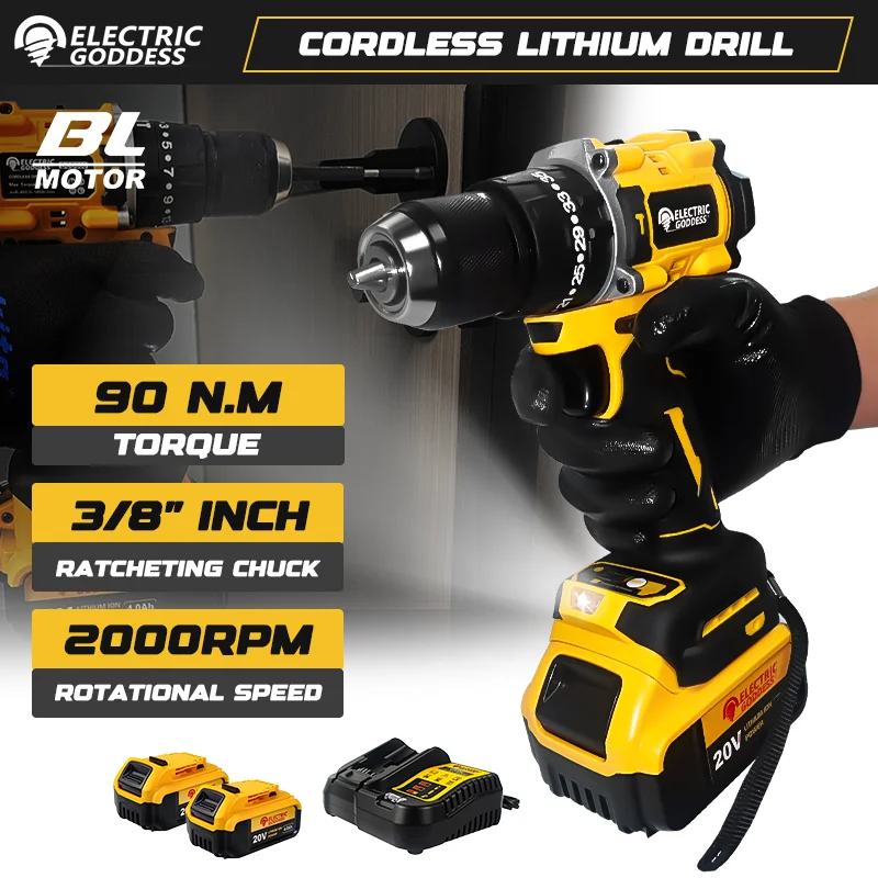 

3/8-дюймовая перезаряжаемая ручная дрель, бесщеточная дрель, электрическая отвертка, домашняя ударная ручная дрель, инструмент для Dewalt, 20 В, аккумуляторный штифт