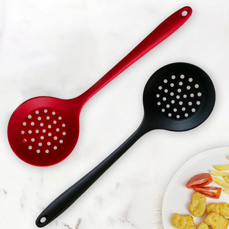 Long Handle Silicone Colander Non-Stick Cooking Strainer Heat Resistant Filter Spoon Mesh Skimmer Oil Mesh Colander Kitchen Tool